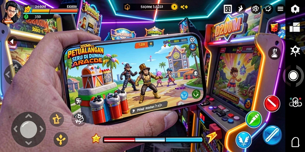 Screenshot gameplay D200M, menunjukkan aksi seru dalam dunia Arcade.