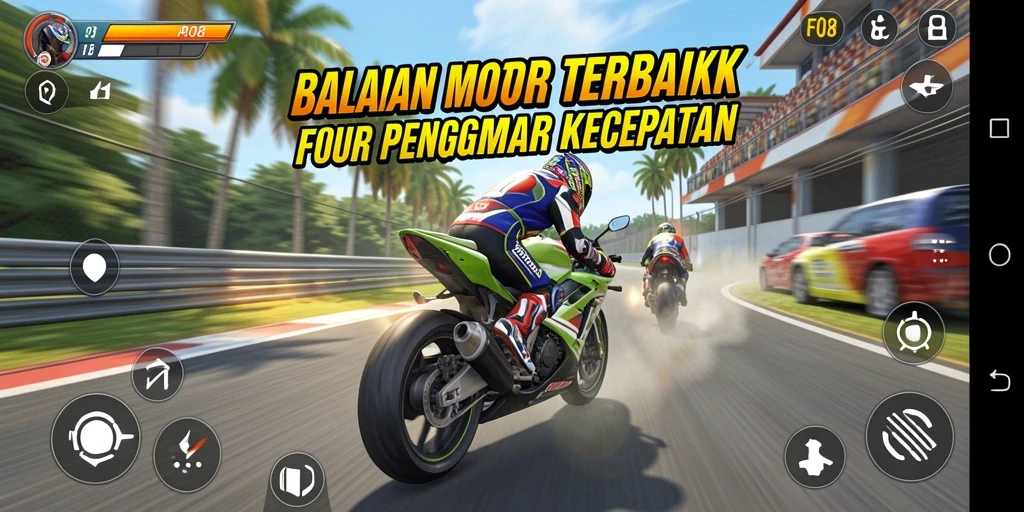 Tampilan gameplay balapan motor yang seru dan mendebarkan.