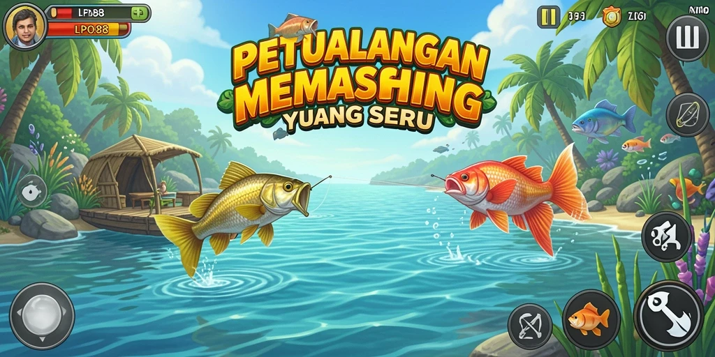 Tampilan gameplay menarik LPO88 saat menangkap ikan di lokasi menakjubkan.