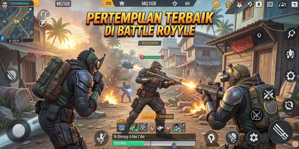Tampilan aksi seru dalam gameplay MG108 Battle Royale.