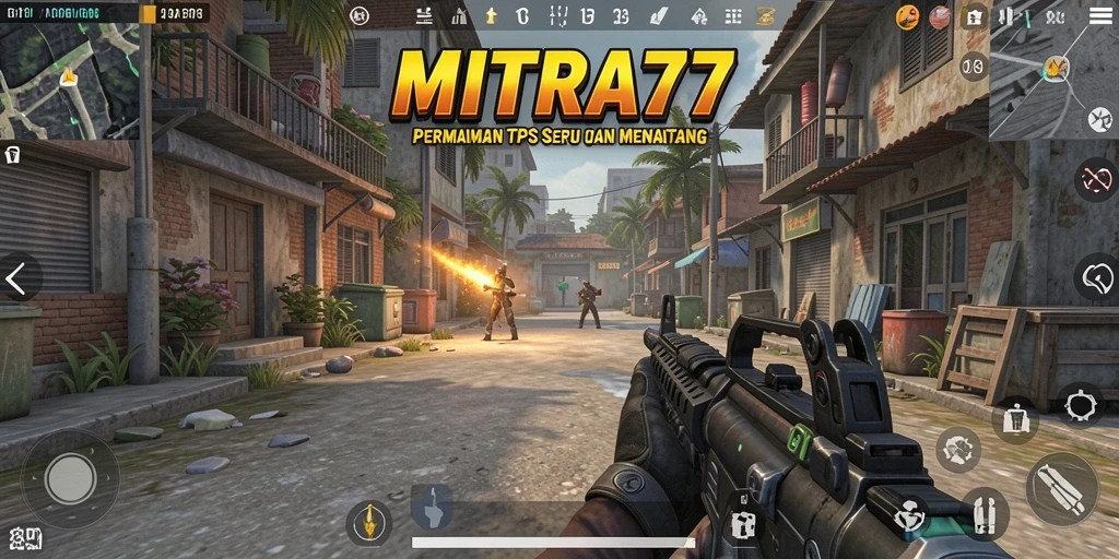 Tampilan gameplay seru dalam MITRA77 dengan aksi TPS menegangkan.