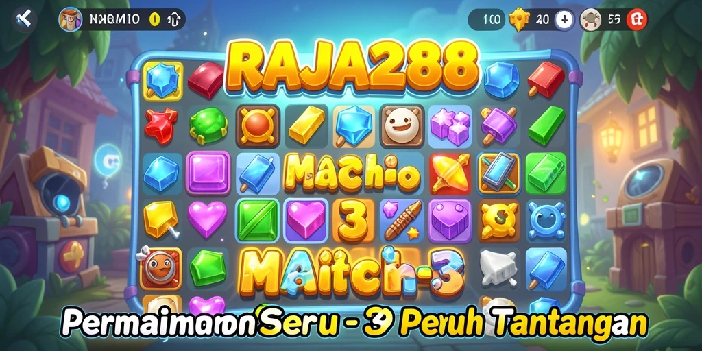 Tampilan gameplay seru dalam RAJA288 dengan kombinasi permata yang memikat.