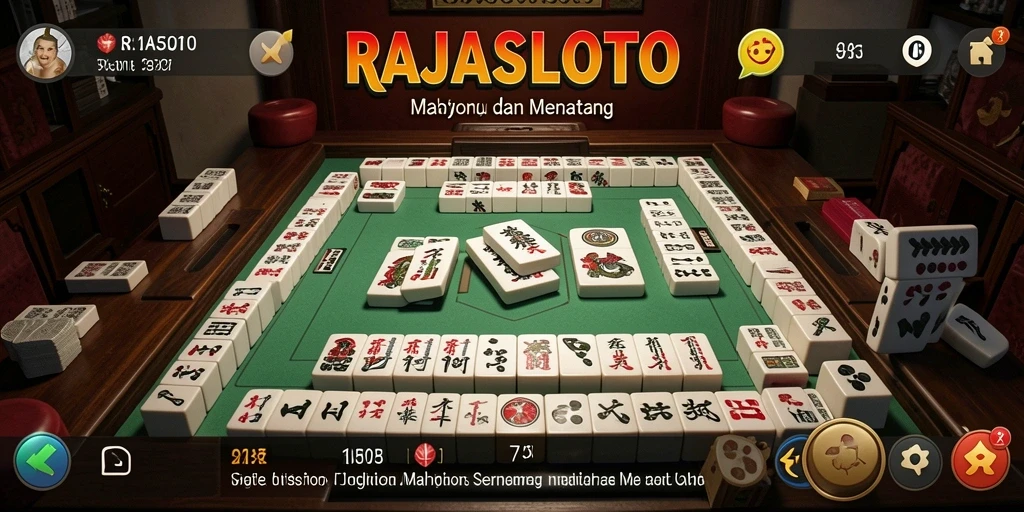 Tampilan gameplay menarik dari RAJASLOTO dengan elemen Mahjong.