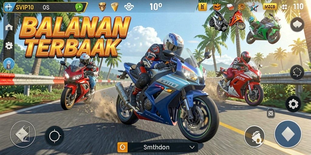 Tangkapan layar utama yang menunjukkan aksi balapan motor yang mendebarkan.