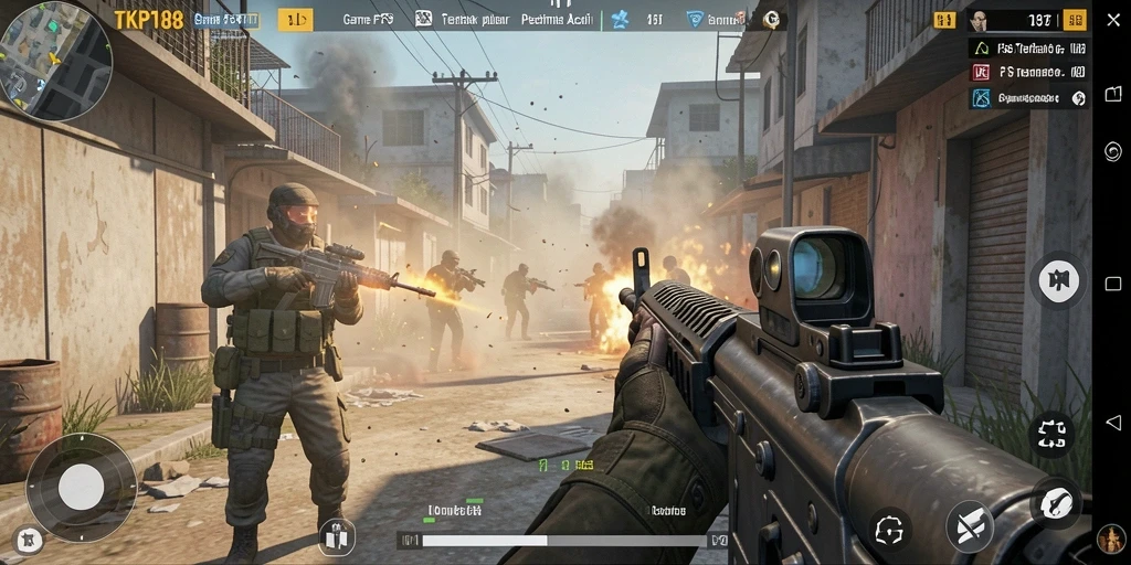 Tampilan utama gameplay TKP188 yang menegangkan dalam aksi FPS.