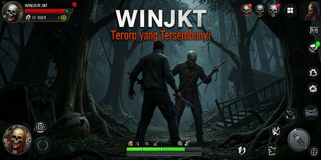 Screenshot gameplay menyeramkan dari WINJKT yang menampilkan suasana kegelapan.